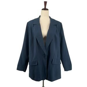 Eloquii Linen Blend One Button Blazer Womens 16 Blue Pockets Corpcore Classic